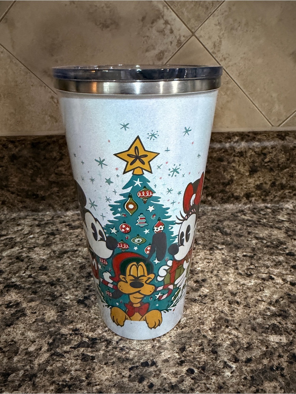Disney Parks Christmas Holiday Minnie Mickey Pluto Travel Tumbler Cup